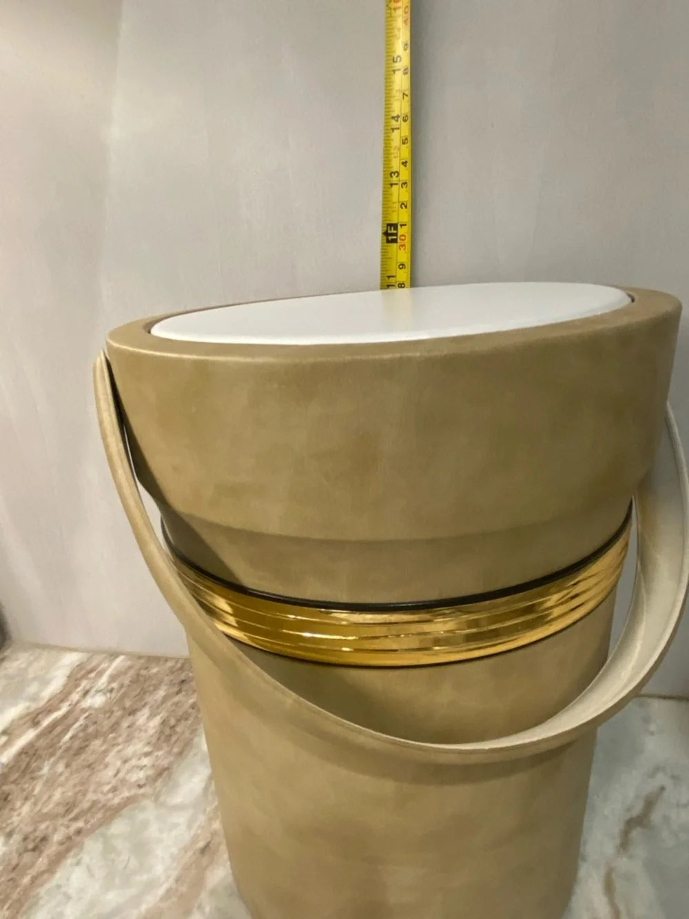 Vintage Shelton Ware MCM Faux Leather Ice Bucket Gold Trim